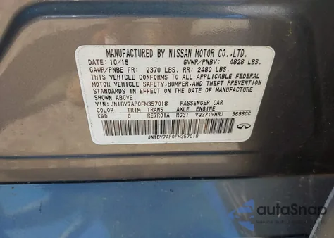 2015 Infiniti Q50 Premium из США, поврежденный, VIN JN1BV7AP0FM357018